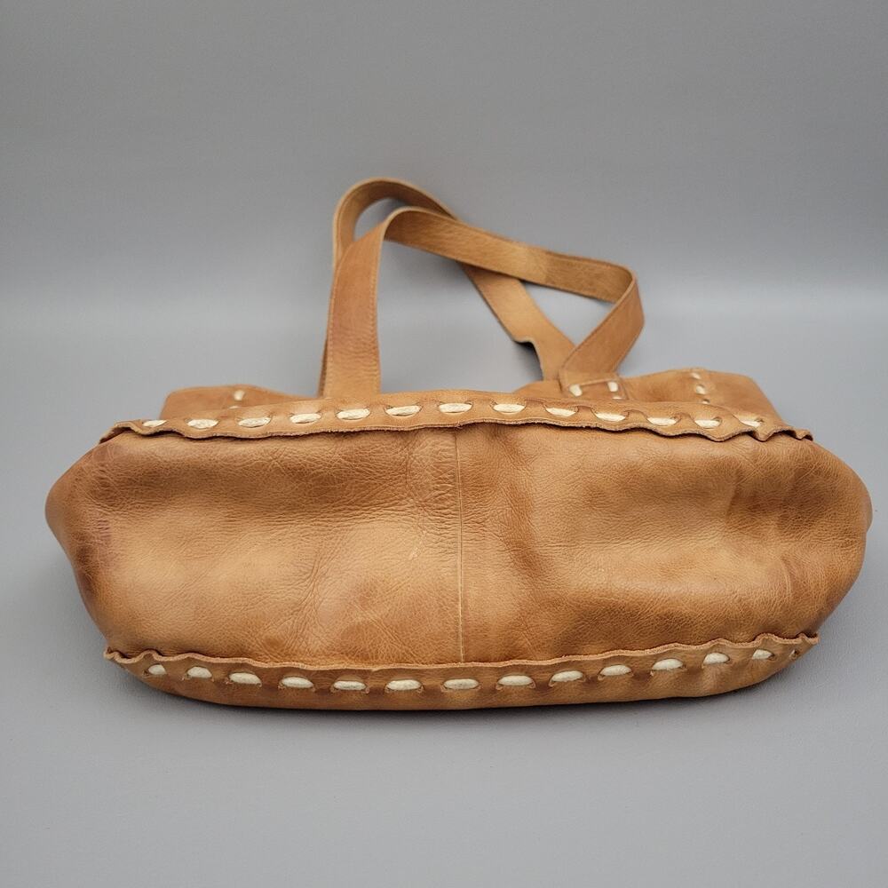 Bed Stu Stevie Tote Shoulder Bag Full Grain Leather Brown Whipstitch Dual Straps - Picture 5 of 13